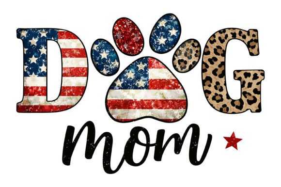 Dog Mom USA Flag Leopard Paw Patriotic Graphics for T-Shirt Designs