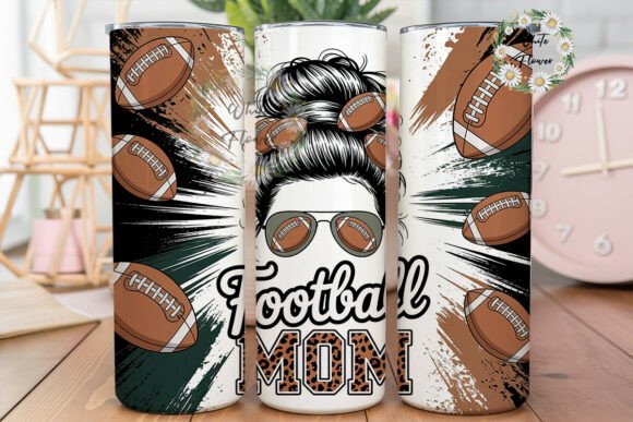 Football Mom Messy Bun Tumbler Wrap Graphic for Crafting
