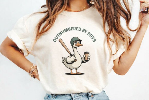 Outnumbered by Boys Baseball Mom Goose Graphic for T-Shirt Designs